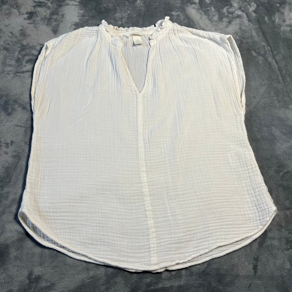 H&M V-Neck Cap Sleeve Gauze Top Size S Relaxed Fit Lightweight Beach Coastal
